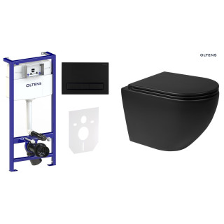 Zestaw Oltens Triberg Hamnes Torne 7w1 stelaż podtynkowy miska z deską 42514300 i przycisk spłukujący - czarny mat 