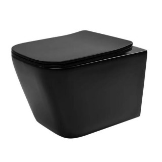 Miska wisząca WC Rea Carlo Mini Rimless Duroplast/Flat, 49x37cm, bez kołnierza, deska wolnoopadająca, czarny