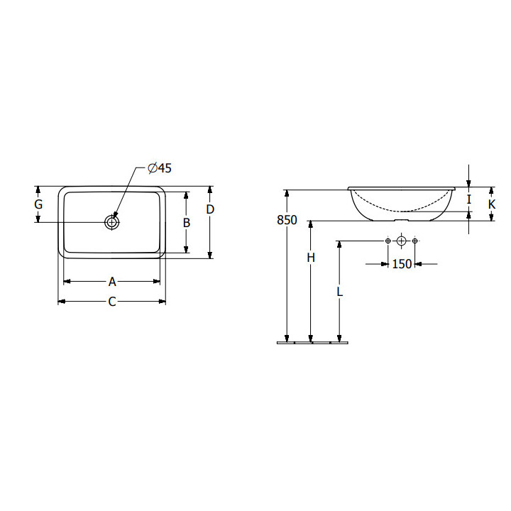 Loop & Friends Umywalka wpuszczana w blat, 600 x 405 x 185 mm, Weiss Alpin, z przelewem, Nieszlifowany