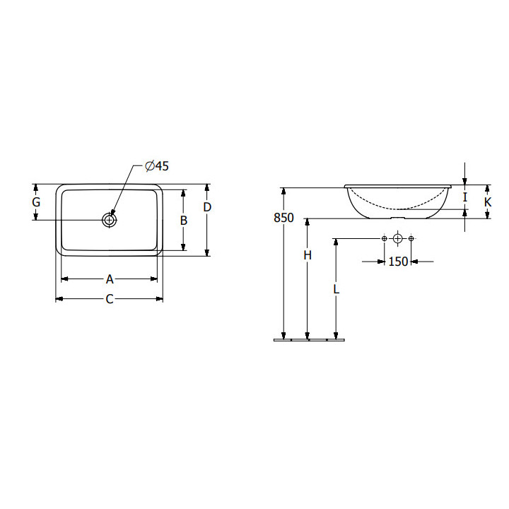 Loop & Friends Umywalka wpuszczana w blat, 600 x 405 x 185 mm, Weiss Alpin CeramicPlus, z przelewem, Nieszlifowany