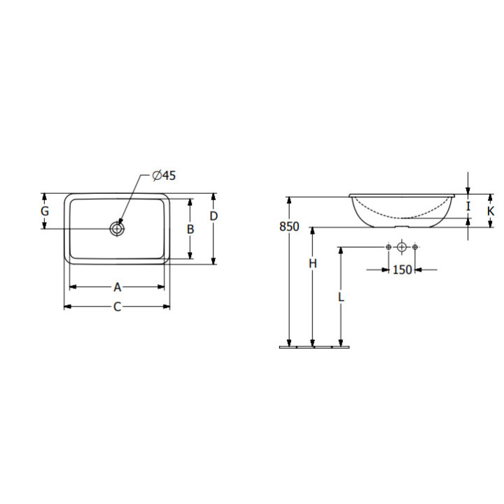 Loop & Friends Umywalka wpuszczana w blat, 675 x 450 x 185 mm, Weiss Alpin, z przelewem, Nieszlifowany
