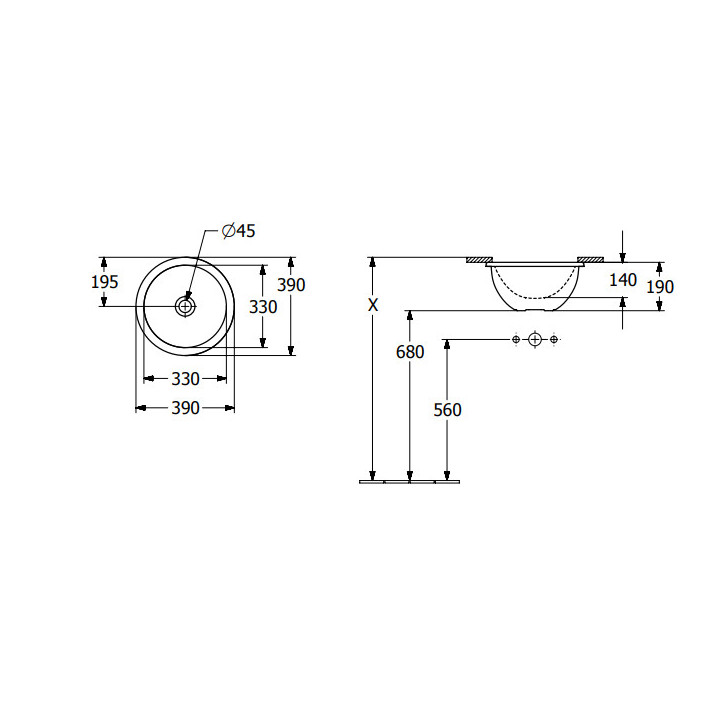 Loop & Friends Umywalka podblatowa, 330 x 330 x 190 mm, Weiss Alpin, bez przelewu