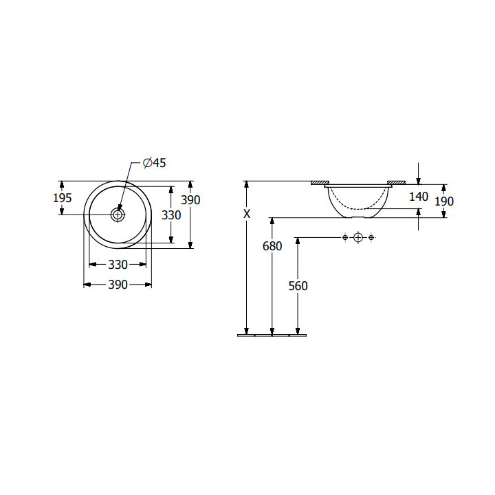 Loop & Friends Umywalka podblatowa, 330 x 330 x 190 mm, Stone White CeramicPlus, bez przelewu