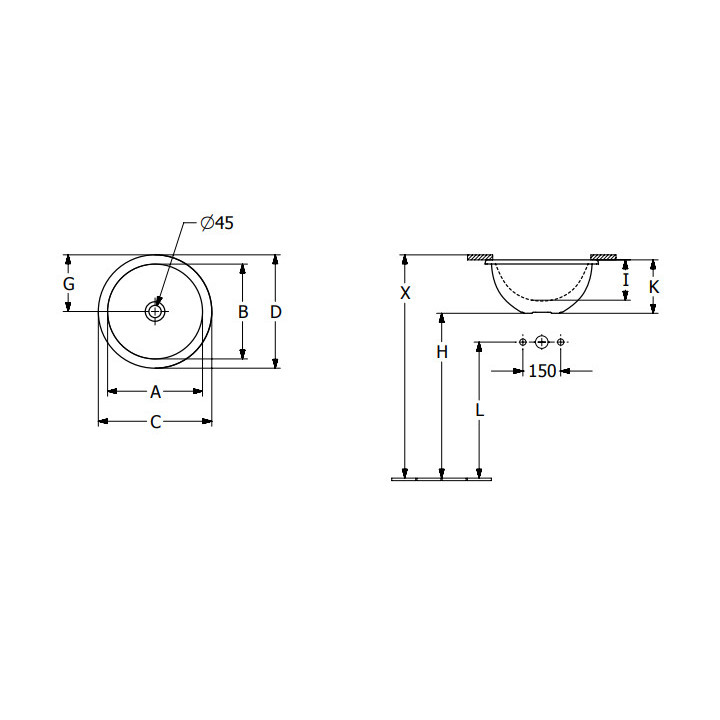 Loop & Friends Umywalka podblatowa, 380 x 380 x 210 mm, Weiss Alpin, bez przelewu