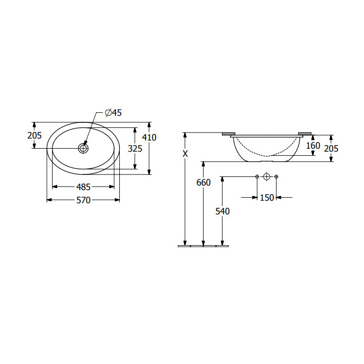 Loop & Friends Umywalka podblatowa, 485 x 325 x 215 mm, Stone White CeramicPlus, z przelewem