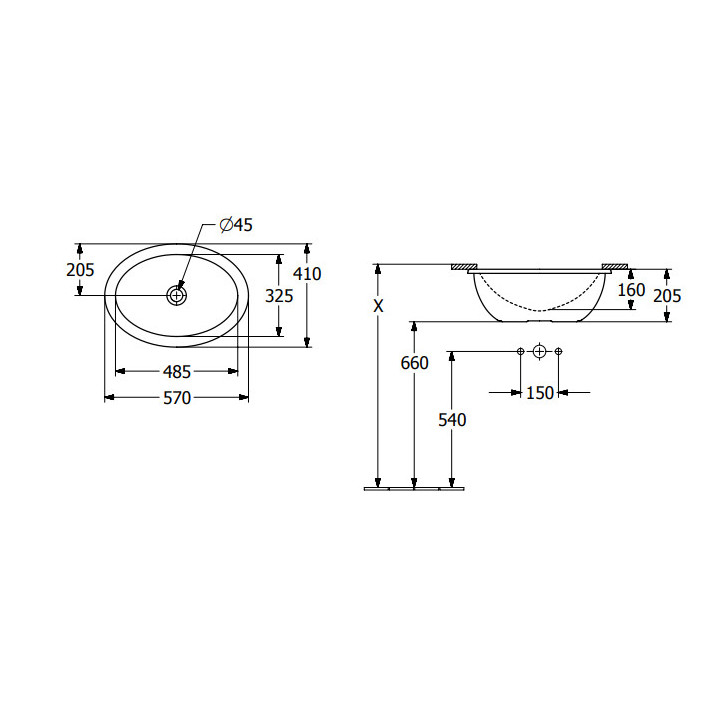 Loop & Friends Umywalka podblatowa, 485 x 325 x 215 mm, Stone White CeramicPlus, bez przelewu