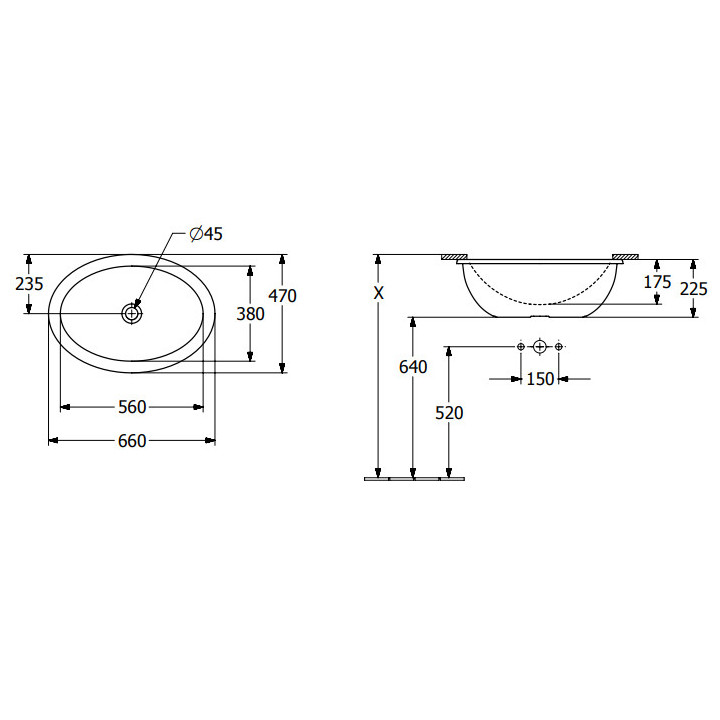Loop & Friends Umywalka podblatowa, 560 x 380 x 220 mm, Stone White CeramicPlus, z przelewem