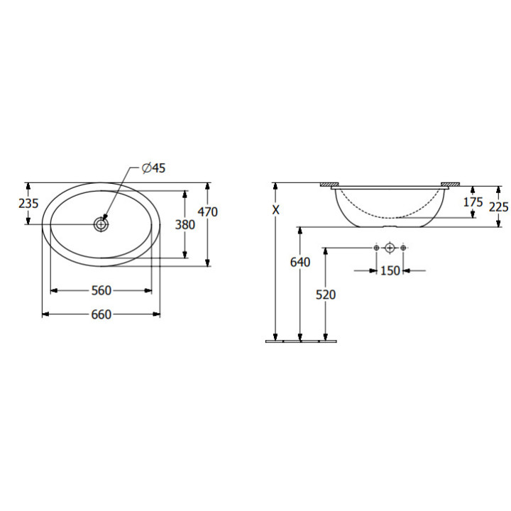 Loop & Friends Umywalka podblatowa, 560 x 380 x 220 mm, Ebony CeramicPlus, z przelewem