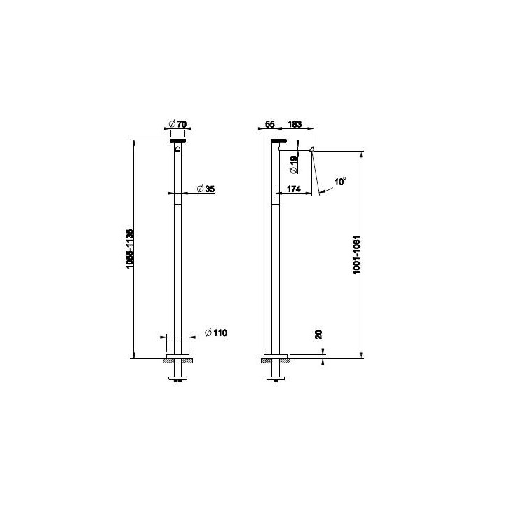 Bateria umywalkowa Gessi Anello, stojąca, wysokość 168mm, bez korka - Brass PVD