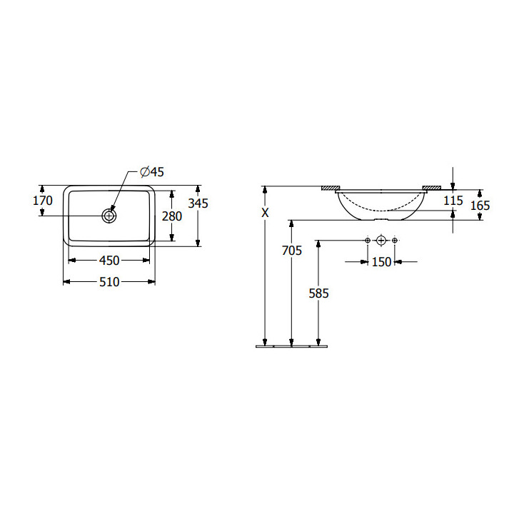 Loop & Friends Umywalka podblatowa, 450 x 280 x 185 mm, Weiss Alpin CeramicPlus, bez przelewu