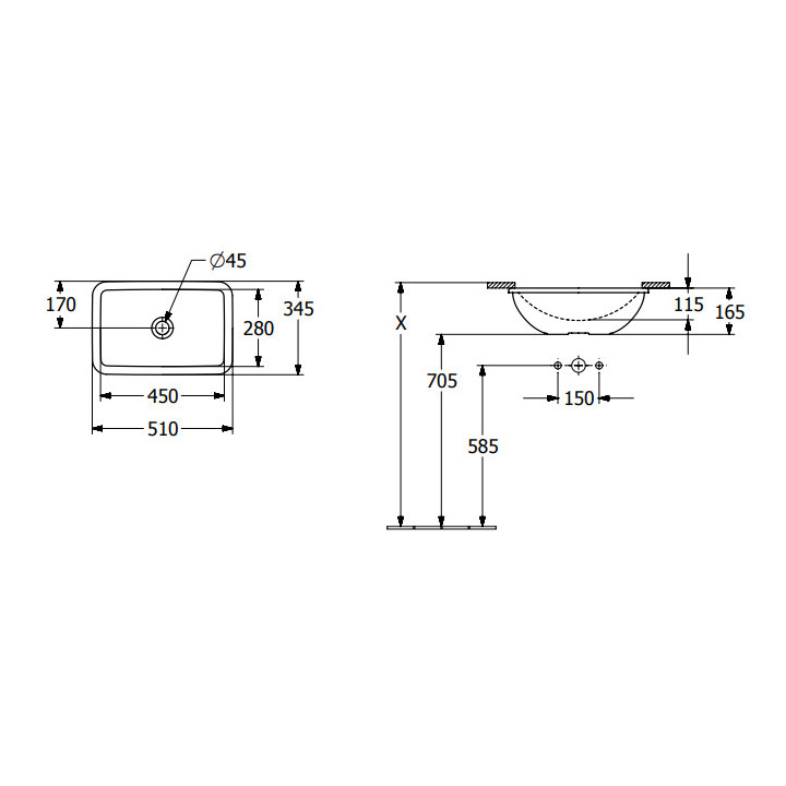 Loop & Friends Umywalka podblatowa, 450 x 280 x 185 mm, Stone White CeramicPlus, bez przelewu
