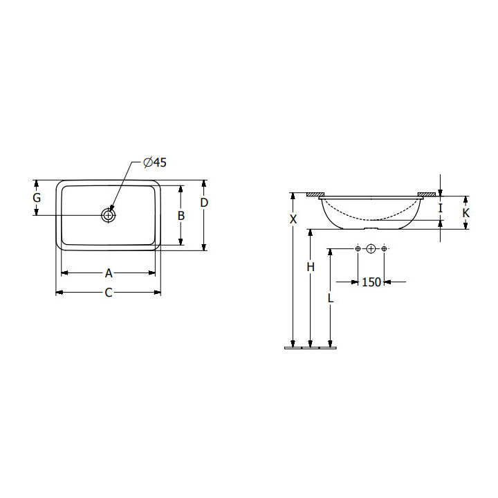Loop & Friends Umywalka podblatowa, 615 x 380 x 185 mm, Weiss Alpin, z przelewem