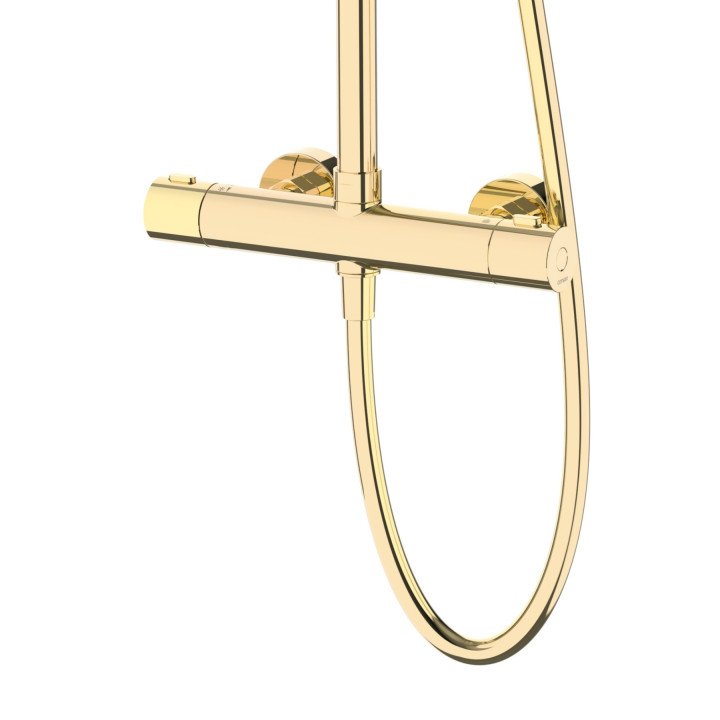 Natryskowa złota kolumna prysznicowa Corsan Lugo okrągła deszczownica z baterią termostatyczną