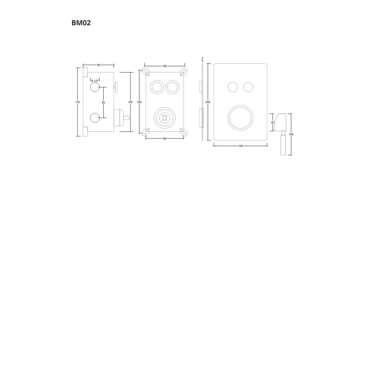 Prysznicowa bateria podtynkowa z przyciskami funkcyjnymi i boxem montażowym Corsan chrom
