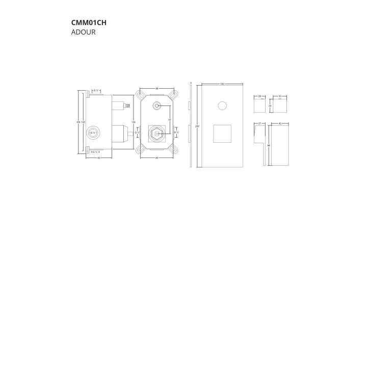 Prysznicowa bateria podtynkowa z boxem montażowym Corsan chrom