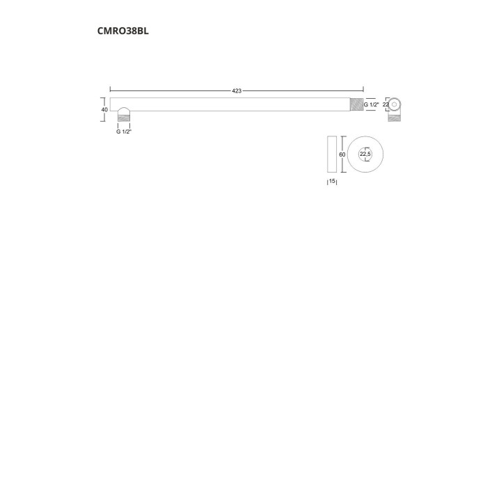 Ramię prysznicowe do deszczownicy natryskowej Corsan 38 cm czarne