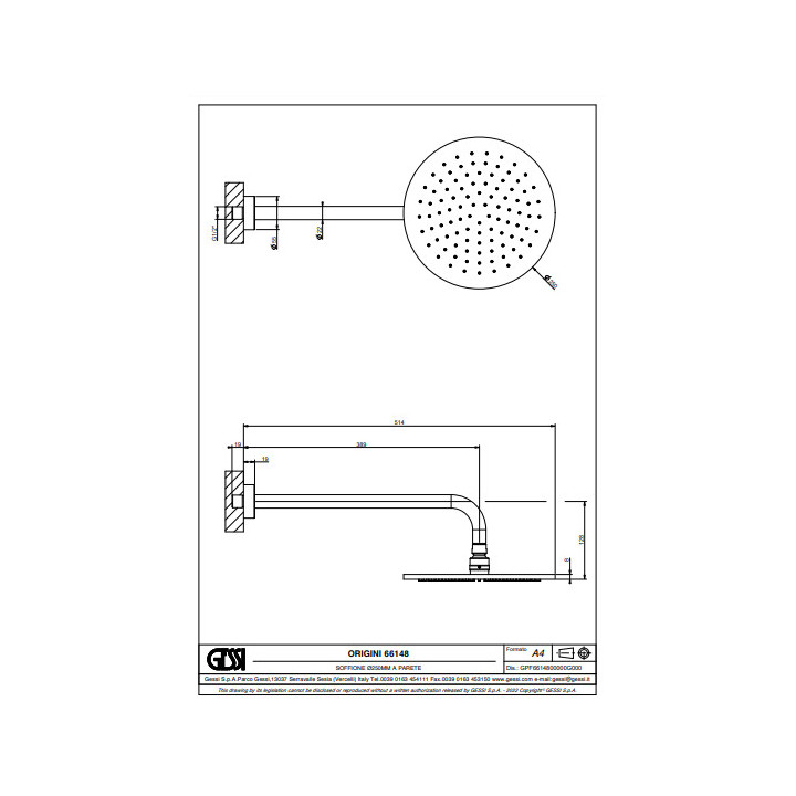 Naścienny, regulowany prysznic górny Gessi - Ciepły brąz szczotkowany PVD