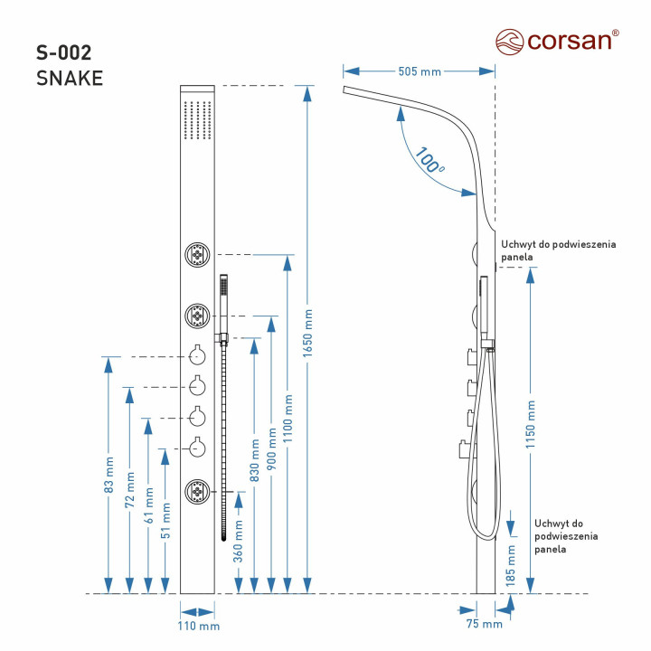 Panel prysznicowy Corsan Snake srebrny