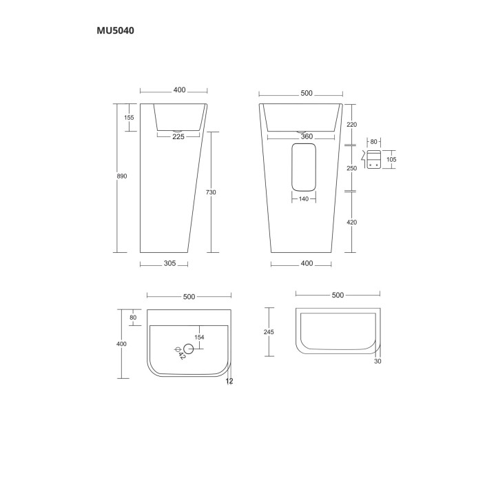 Stojąca umywalka akrylowa Corsan Olia biała z syfonem i korkiem chromowanym