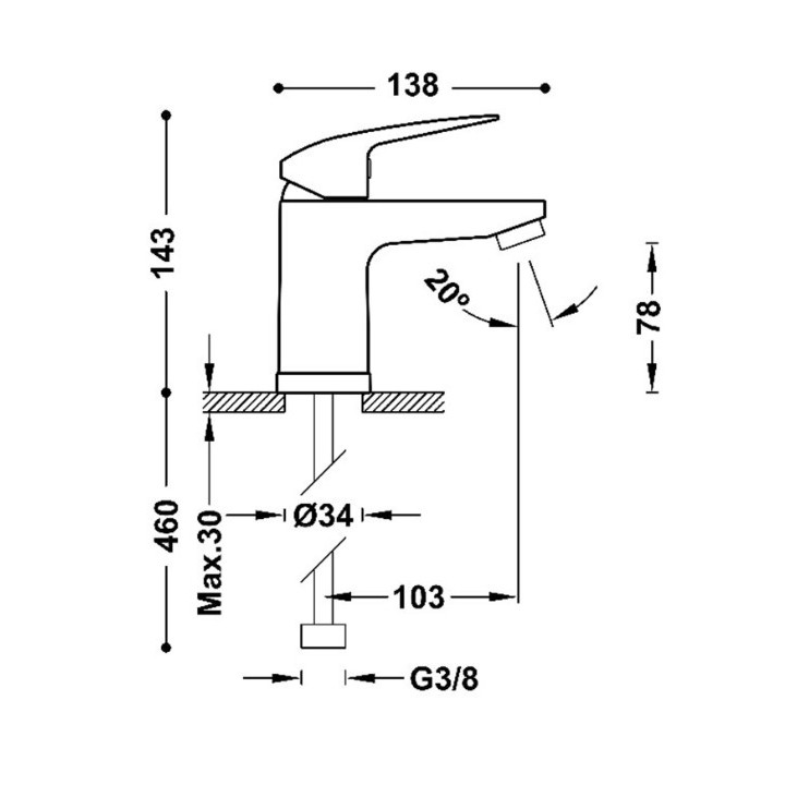 Bateria jednouchwytowa umywalkowa ekologiczna TRES BASE PLUS - chrom 
