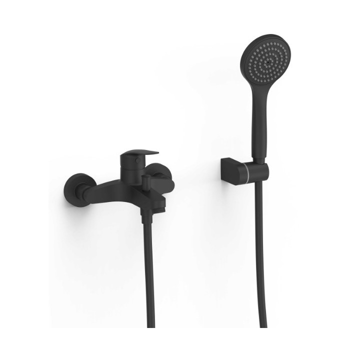 Bateria jednouchwytowa ścienna wannowa i prysznicowa TRES BASE PLUS - Czerń Matowa 