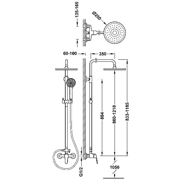 Zestaw baterii jednouchwytowej naściennej 2-drożnej prysznicowej TRES BASE PLUS - Chrom 
