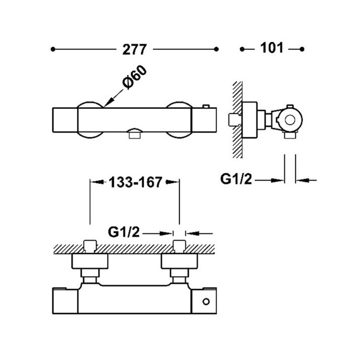 Bateria termostatyczna naścienna prysznicowa TRES BASE PLUS - Chrom