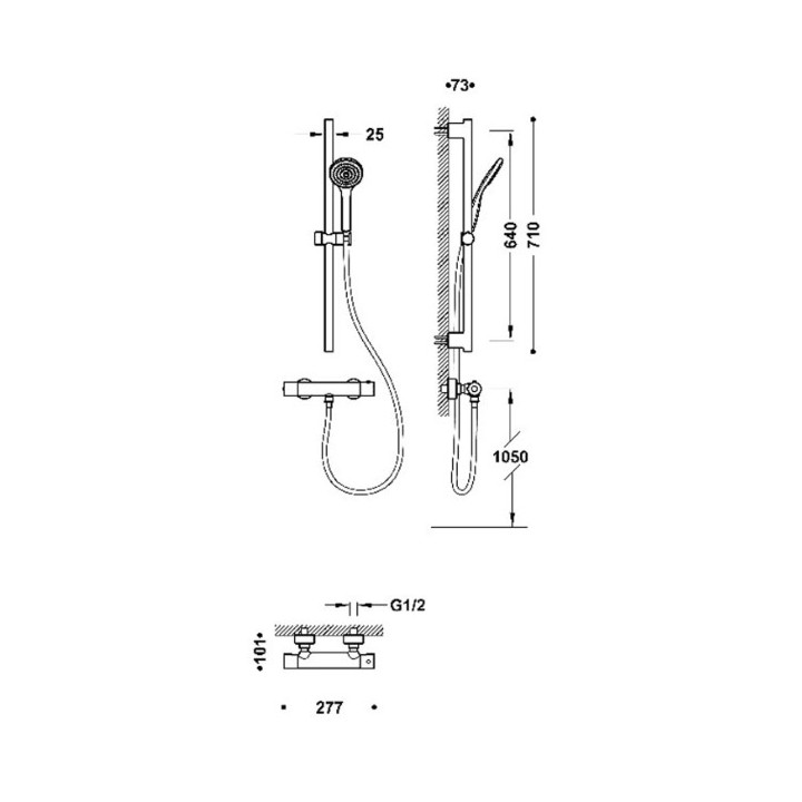 Zestaw baterii termostatycznej naściennej prysznicowej TRES BASE PLUS - Chrom  