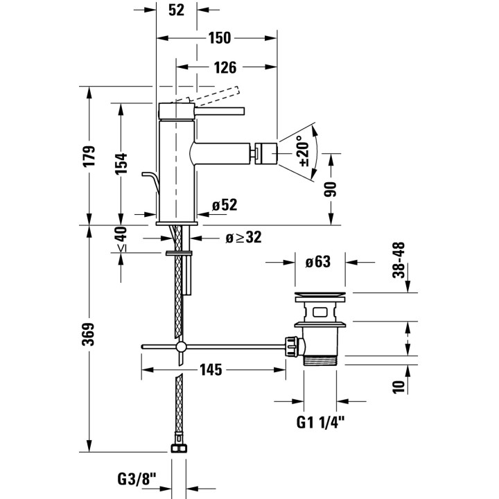 Jednouchwytowa bateria bidetowa, Duravit Circle - Chrom błyszczący