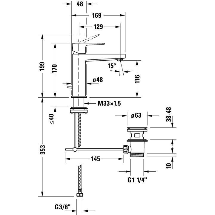 Jednouchwytowa bateria umywalkowa M, Duravit Manhattan - Czarny Mat