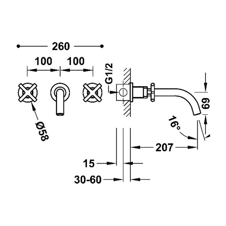 Bateria dwuuchwytowa podtynkowa umywalkowa, TRES MONTBLANC - Czerń Matowa