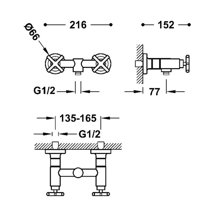 Bateria dwuuchwytowa ścienna prysznicowa, TRES MONTBLANC - 24-K Matowe różowe złoto