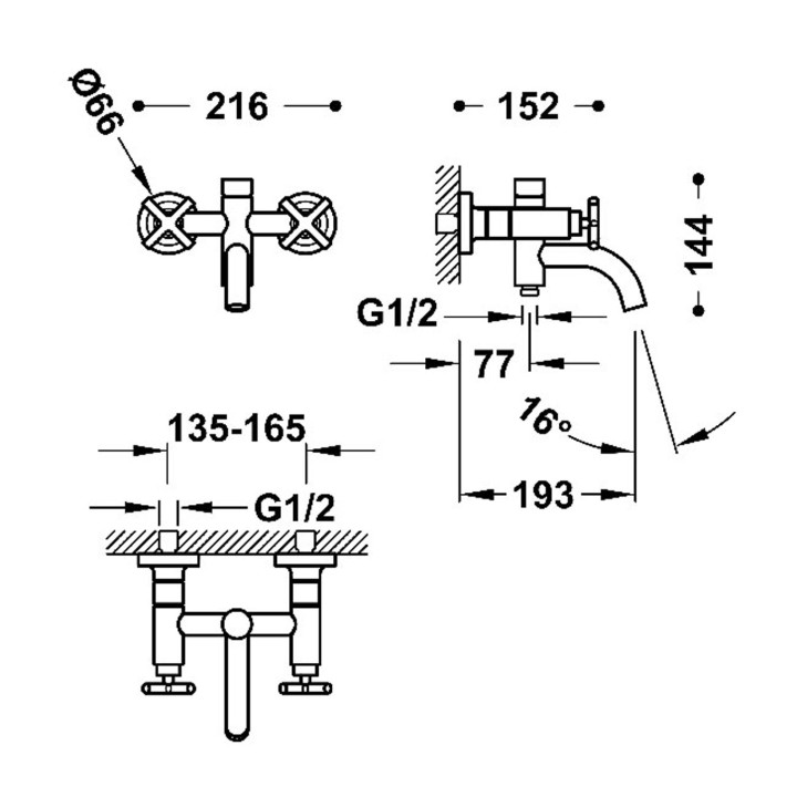 Bateria dwuuchwytowa ścienna wannowa i prysznicowa, TRES MONTBLANC - Chrom
