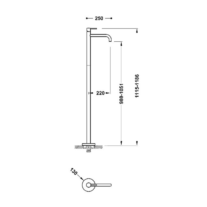 Bateria jednouchwytowa umywalkowa z przyłączem w podłodze, TRES STUDY - 24-K Złoto