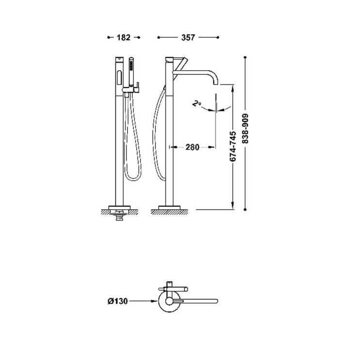 Bateria jednouchwytowa podłogowa wannowa i prysznicowa, TRES STUDY - 24-K Złoto