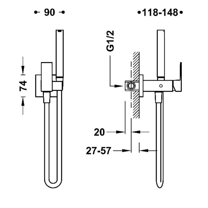 Bateria jednouchwytowa podtynkowa z natryskiem do toalety, TRES CUADRO - 24-K Złoto Matowe