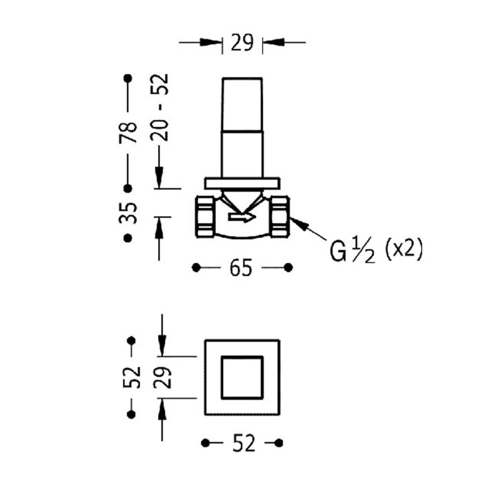 Zawór odcinający podtynkowy, TRES CUADRO - 24-K Złoto Matowe