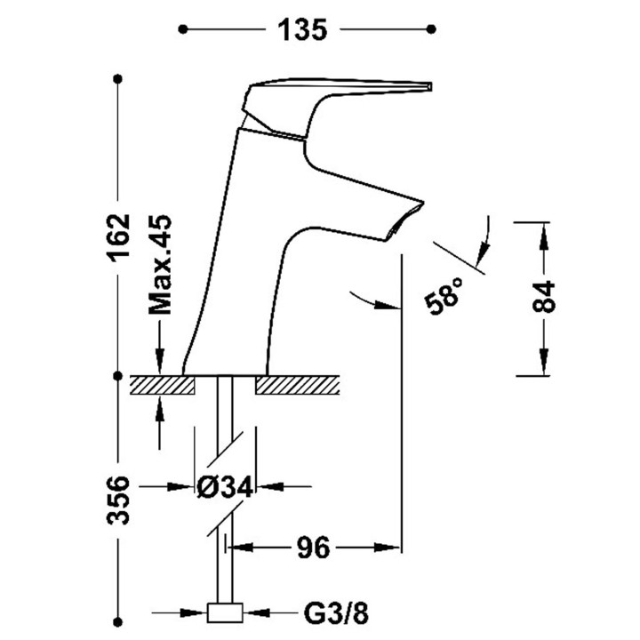 Pochyła bateria jednouchwytowa umywalkowa, TRES FUJI - Chrom