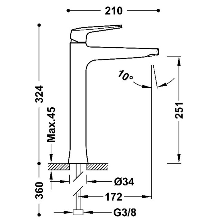 Bateria jednouchwytowa umywalkowa XXL, TRES FUJI - Stal