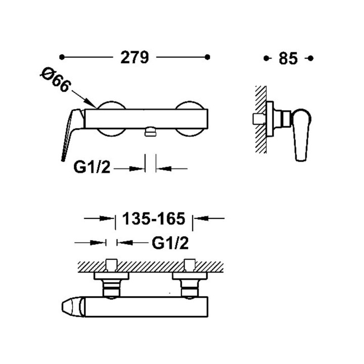 Bateria jednouchwytowa ścienna prysznicowa, TRES FUJI -  Czerń Matowa