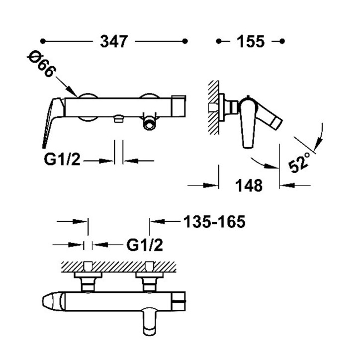 Bateria jednouchwytowa ścienna wannowa i prysznicowa, TRES FUJI - Stal