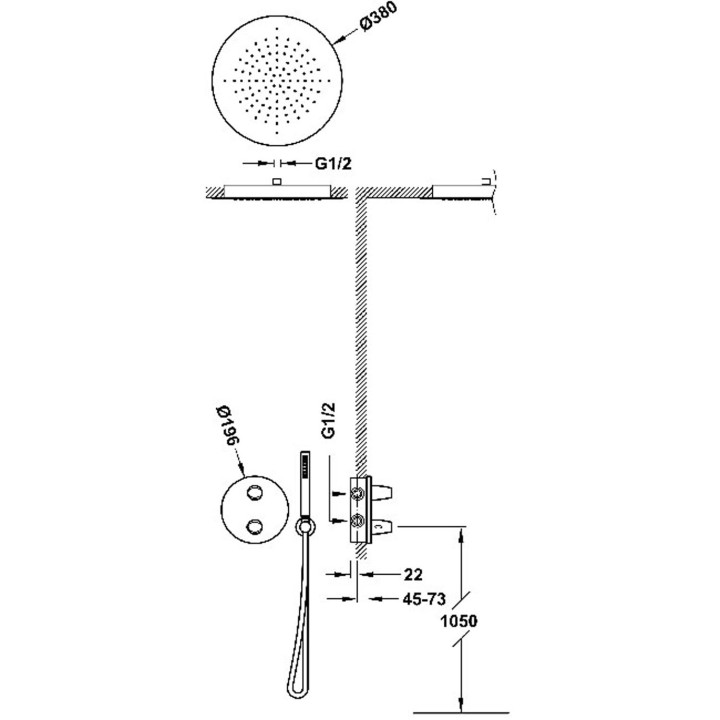 Zestaw baterii termostatycznej podtynkowej 2-drożnej Therm-box prysznicowej, TRES FUJI - Czerń Matowa
