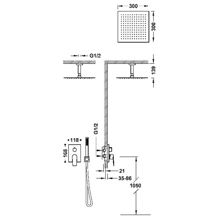 Zestaw baterii jednouchwytowej podtynkowej 2-drożnej Rapid-box prysznicowej, TRES PROJECT-TRES - 24-K Matowe różowe złoto