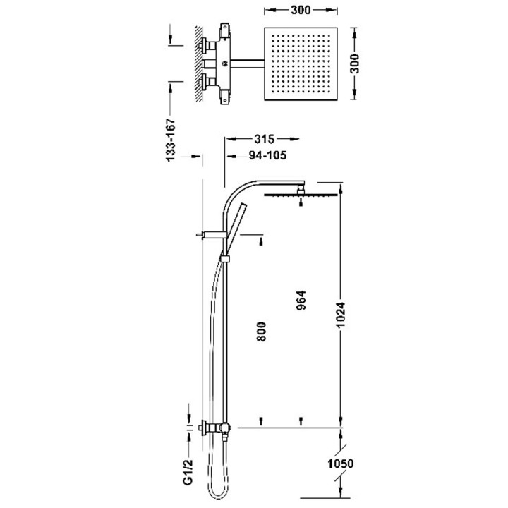 Zestaw baterii termostatycznej naściennej 2-drożnej prysznicowej, TRES PROJECT-TRES - 24-K Matowe różowe złoto