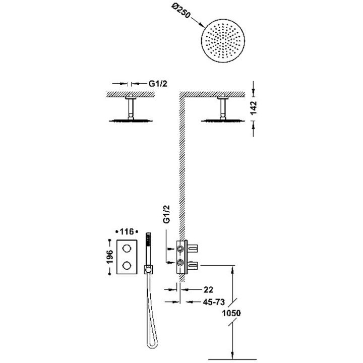 Zestaw baterii termostatycznej podtynkowej 2-drożnej Therm-box prysznicowej, TRES MAX-TRES - Chrom 