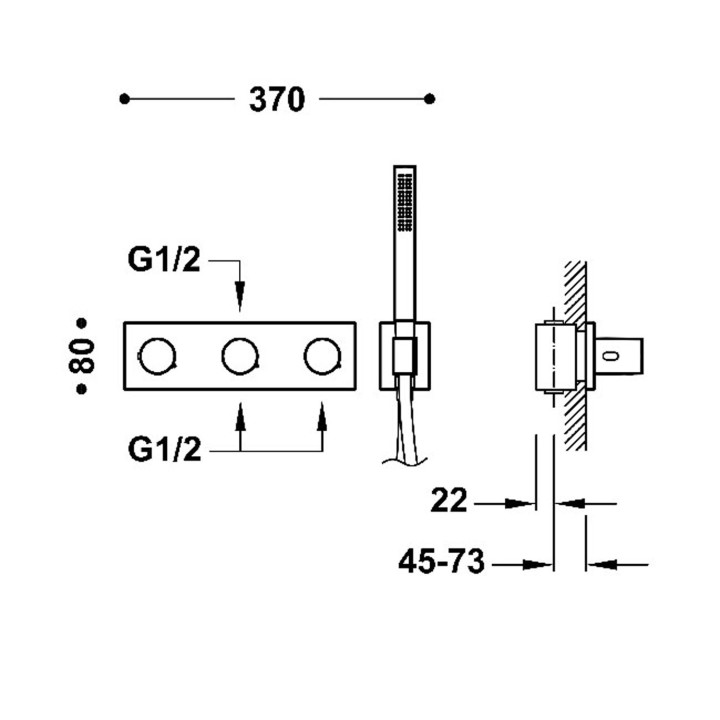 Bateria termostatyczna podtynkowa 3-drożna, TRES B-SYSTEM - Chrom
