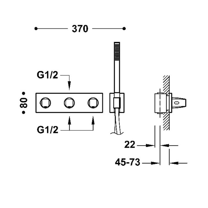 Bateria termostatyczna podtynkowa 3-drożna, TRES B-SYSTEM - Chrom