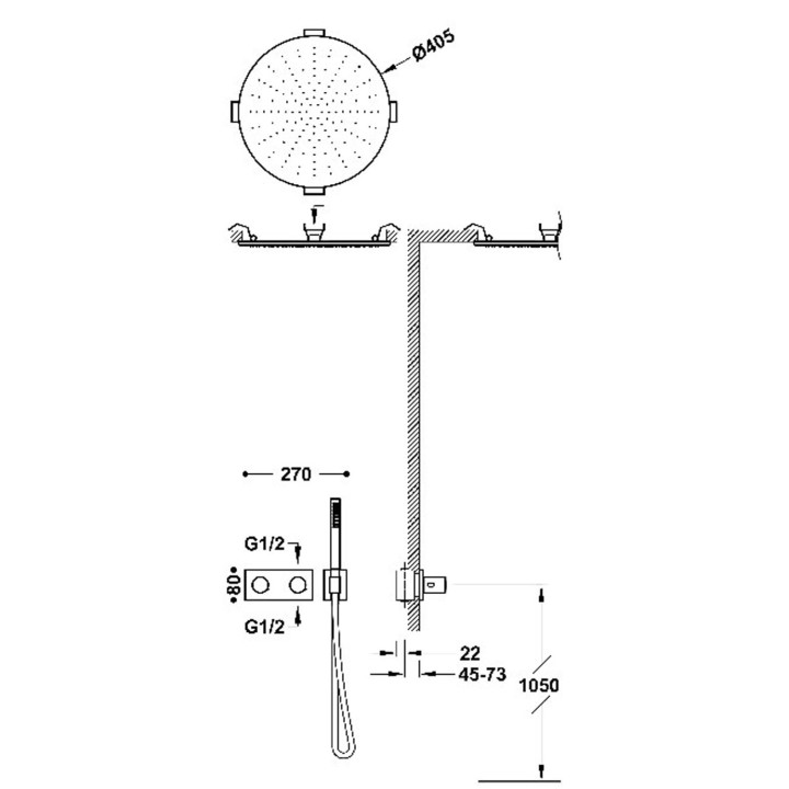 Zestaw baterii termostatycznej podtynkowej 2-drożnej prysznicowej, TRES B-SYSTEM - 24-K Matowe różowe złoto