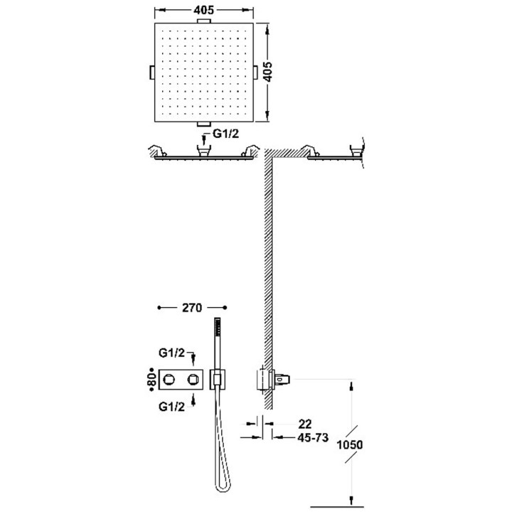 Zestaw baterii termostatycznej podtynkowej 2-drożnej prysznicowej, TRES B-SYSTEM - 24-K Różowe Złoto