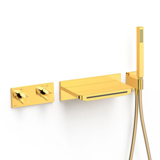 Zestaw baterii termostatycznej podtynkowej 2-drożnej wannowej i prysznicowej, TRES B-SYSTEM - 24-K Złoto